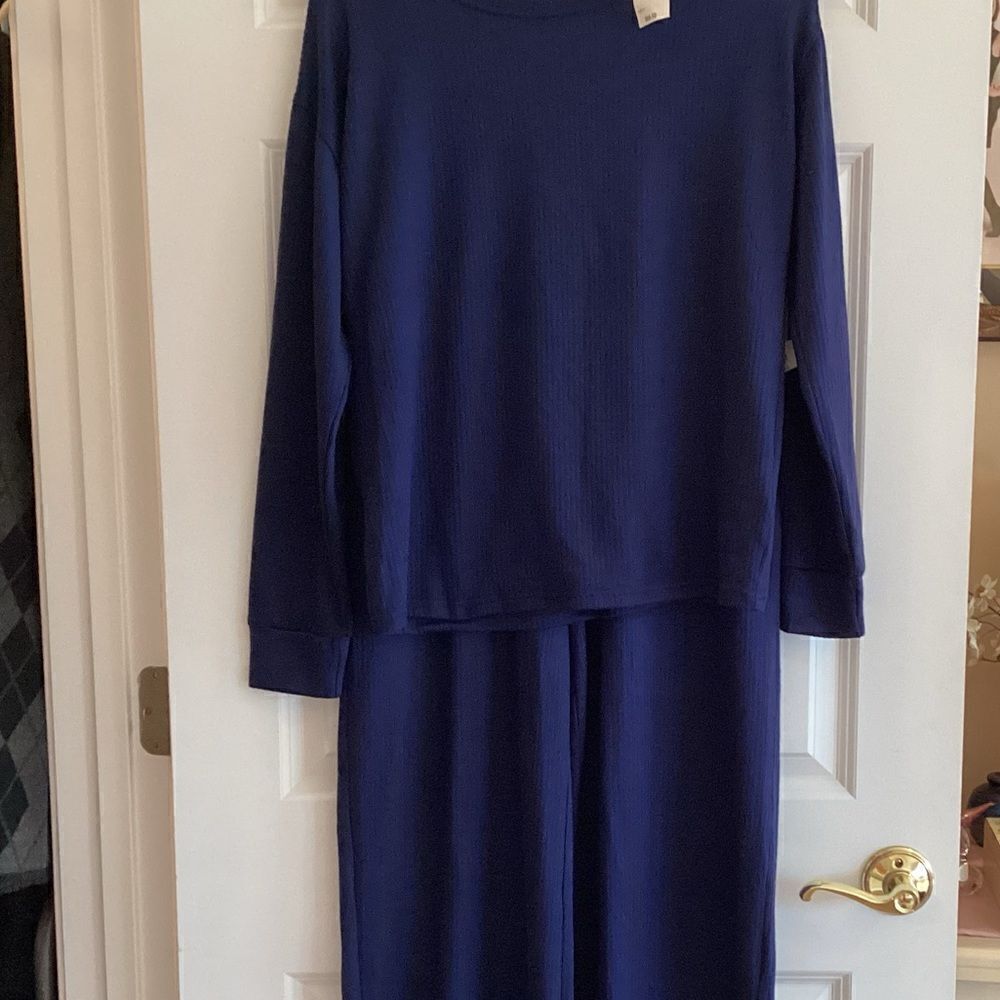 NWT. Jenni Brand/Macy’s Womens Size Small 2 pc PJ Set Navy Soft Jersey Knit